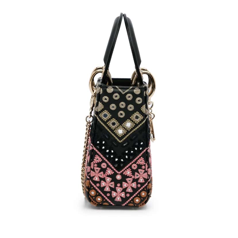 Dior Mini Calfskin Embroidered Lady Dior Black Leather Good condition - Inside View