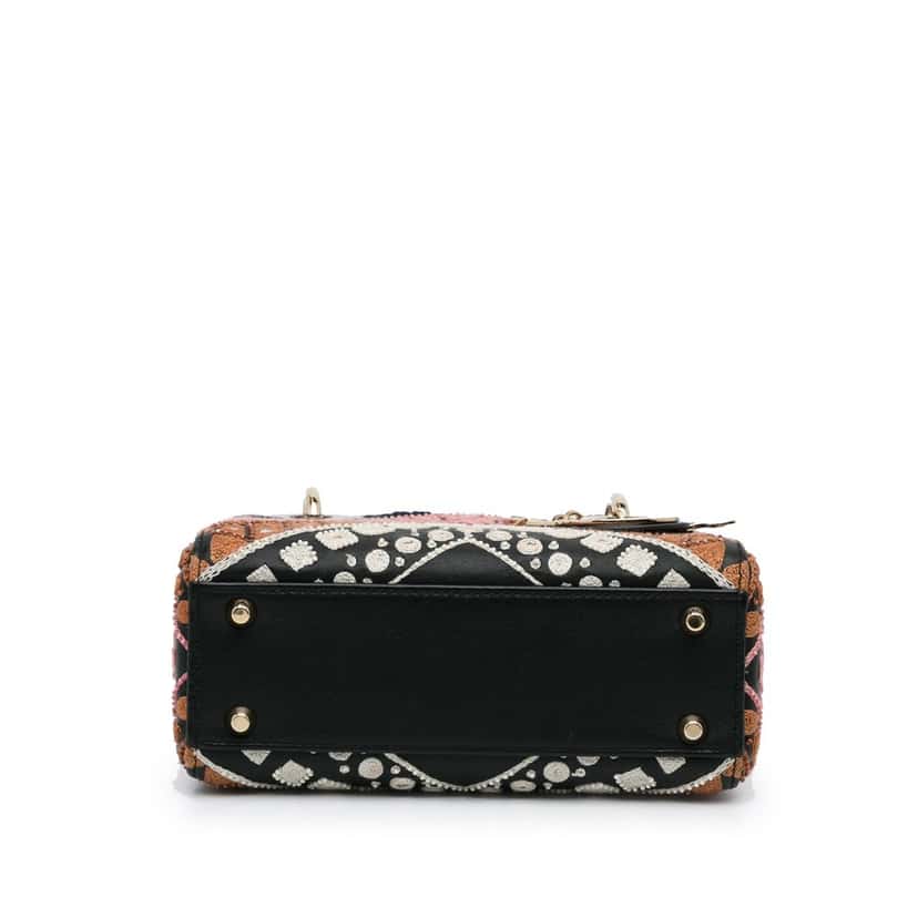 Dior Mini Calfskin Embroidered Lady Dior Black Leather Good condition - Box View