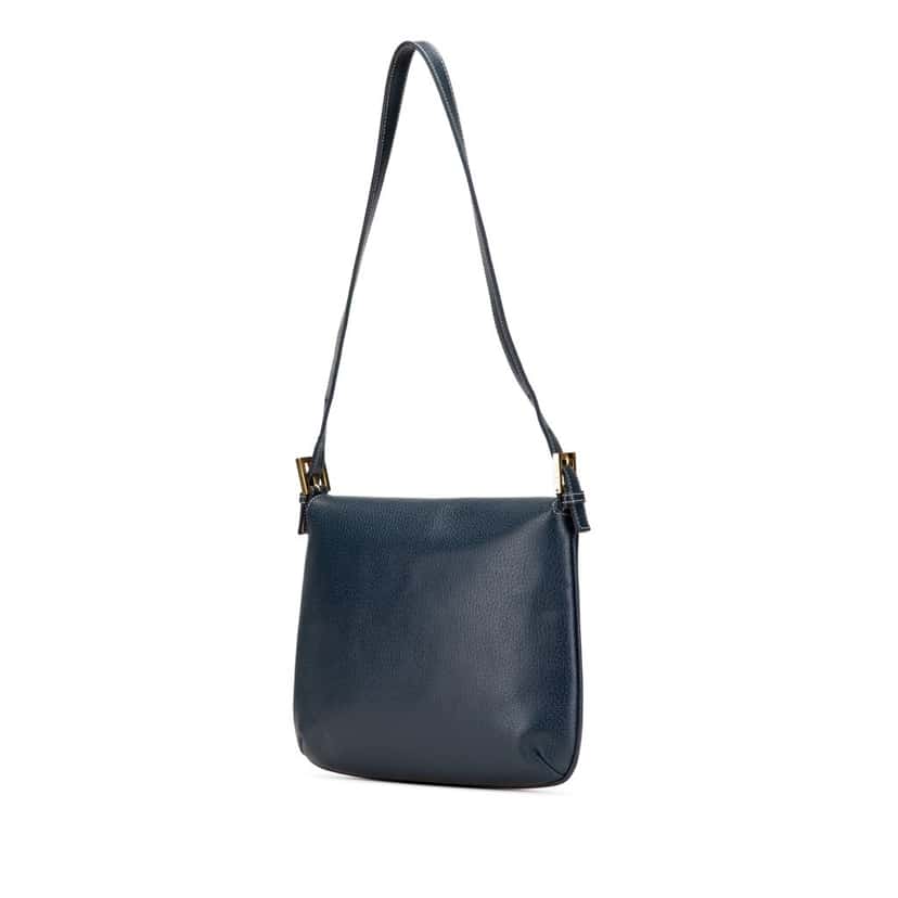 Fendi Calfskin FF Marble Flap Shoulder Bag Blue Leather Good condition - Back View