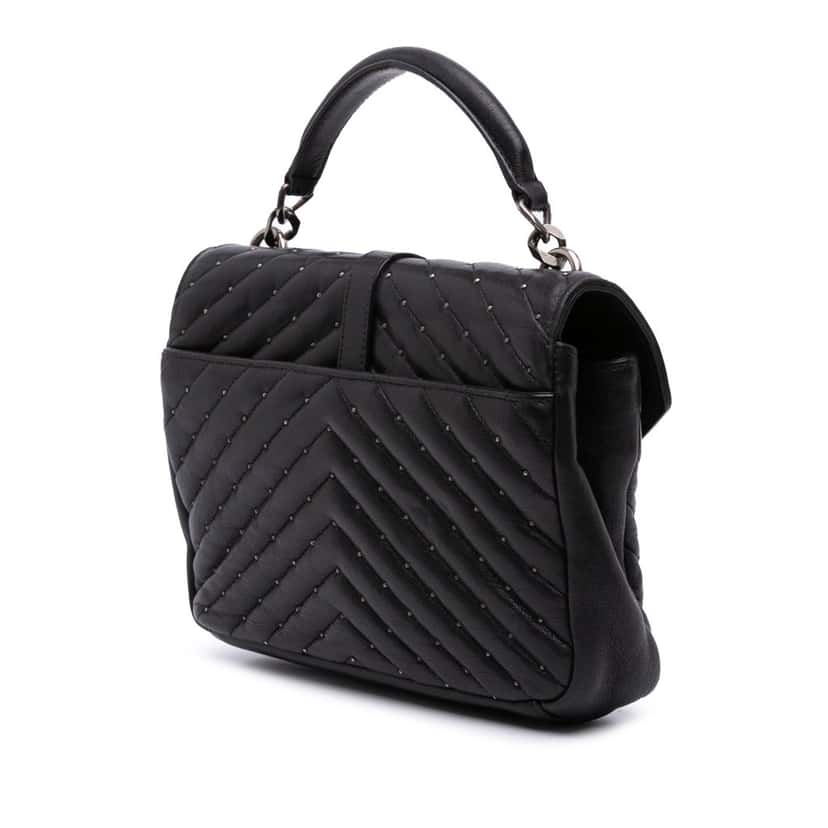 Saint Laurent Medium Chevron Studded Lambskin Monogram College Satchel Black Leather Good condition - Back View