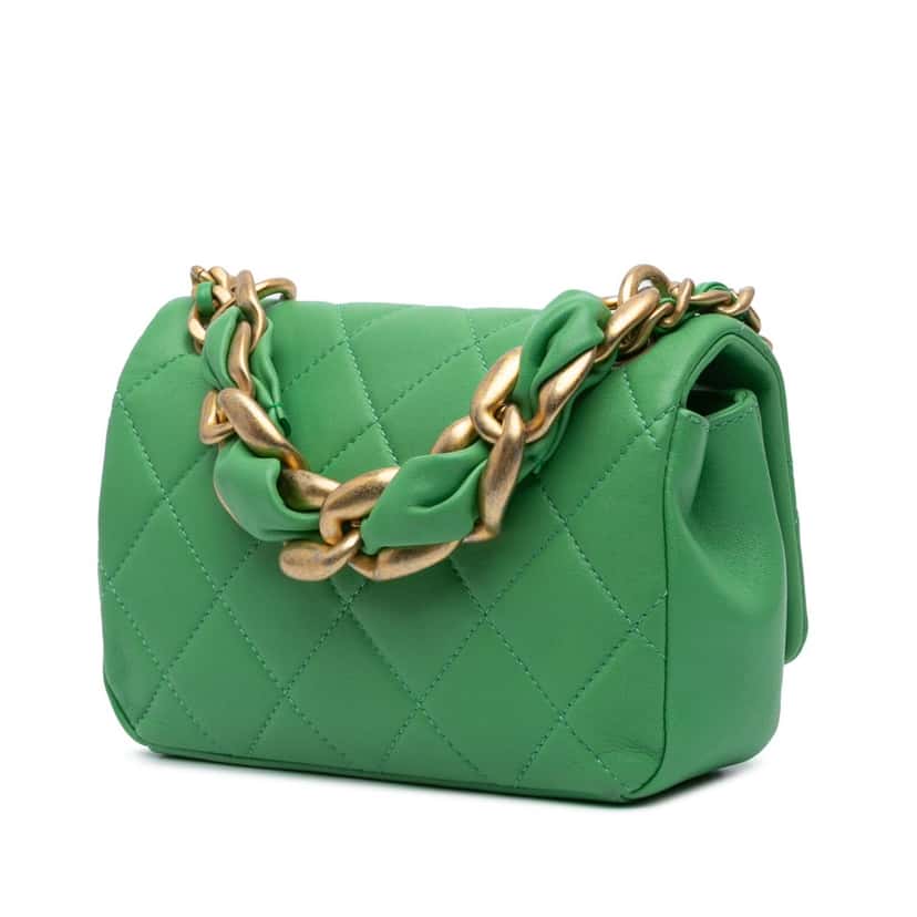 Chanel Small Quilted Lambskin Chain Is More Flap Green Leather Good condition - Back View