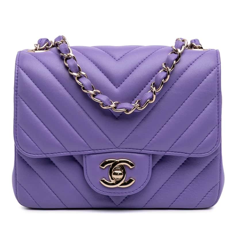 Chanel Mini Square Classic Chevron Lambskin Single Flap Purple Leather Good condition - Front View