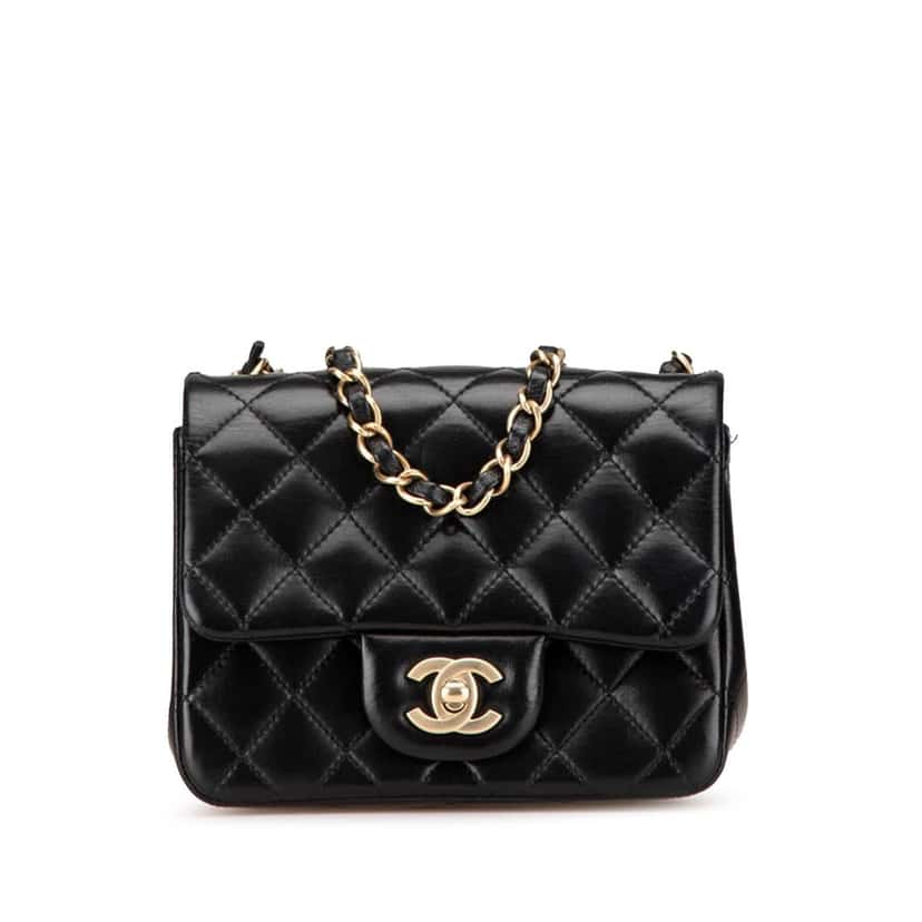 Chanel Mini Square Classic Lambskin Single Flap Black Leather Good condition - Front View