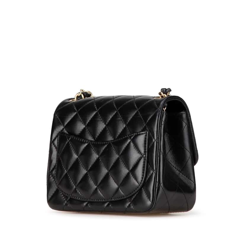 Chanel Mini Square Classic Lambskin Single Flap Black Leather Good condition - Back View