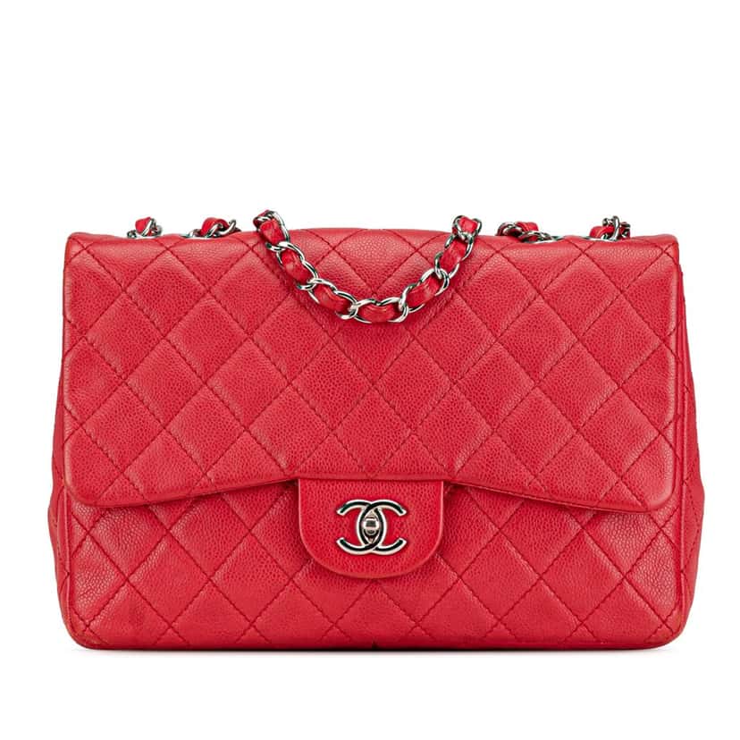 Chanel Jumbo Classic Caviar Single Flap Red Leather Good condition - Front View