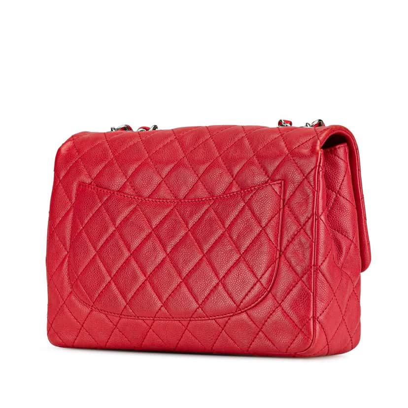 Chanel Jumbo Classic Caviar Single Flap Red Leather Good condition - Back View