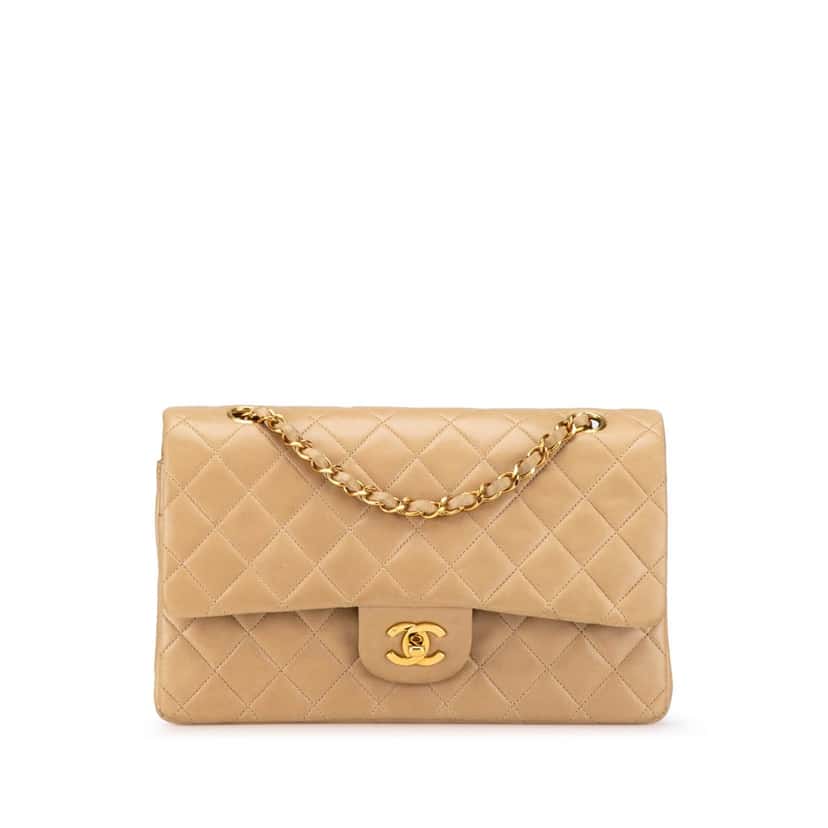 Chanel Medium Classic Lambskin Double Flap Brown Leather Good condition - Front View