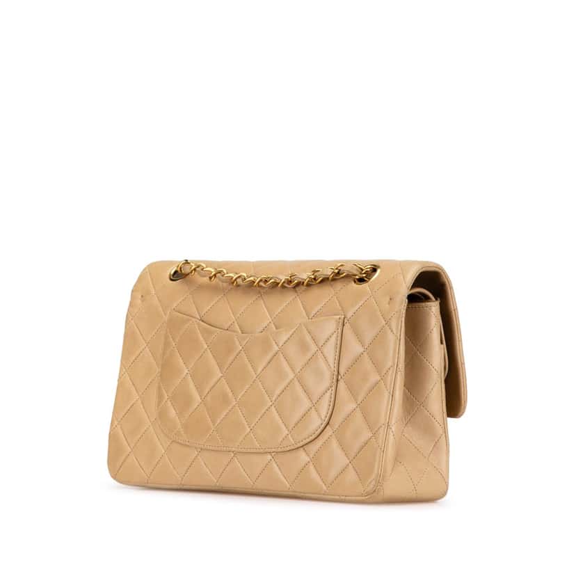 Chanel Medium Classic Lambskin Double Flap Brown Leather Good condition - Back View