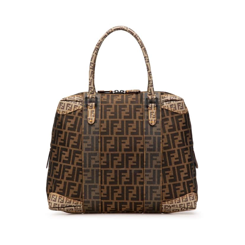 Fendi Large Zucca Canvas Mixed Media Tote Brown Canvas Good condition - Front View