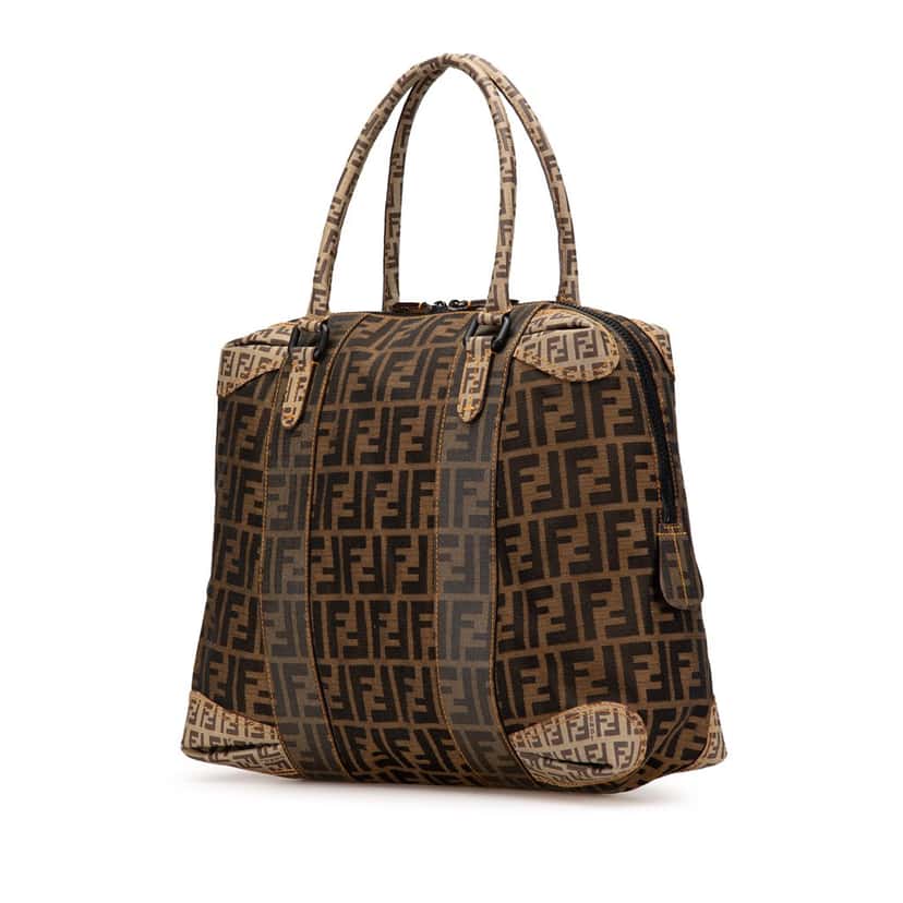 Fendi Large Zucca Canvas Mixed Media Tote Brown Canvas Good condition - Back View