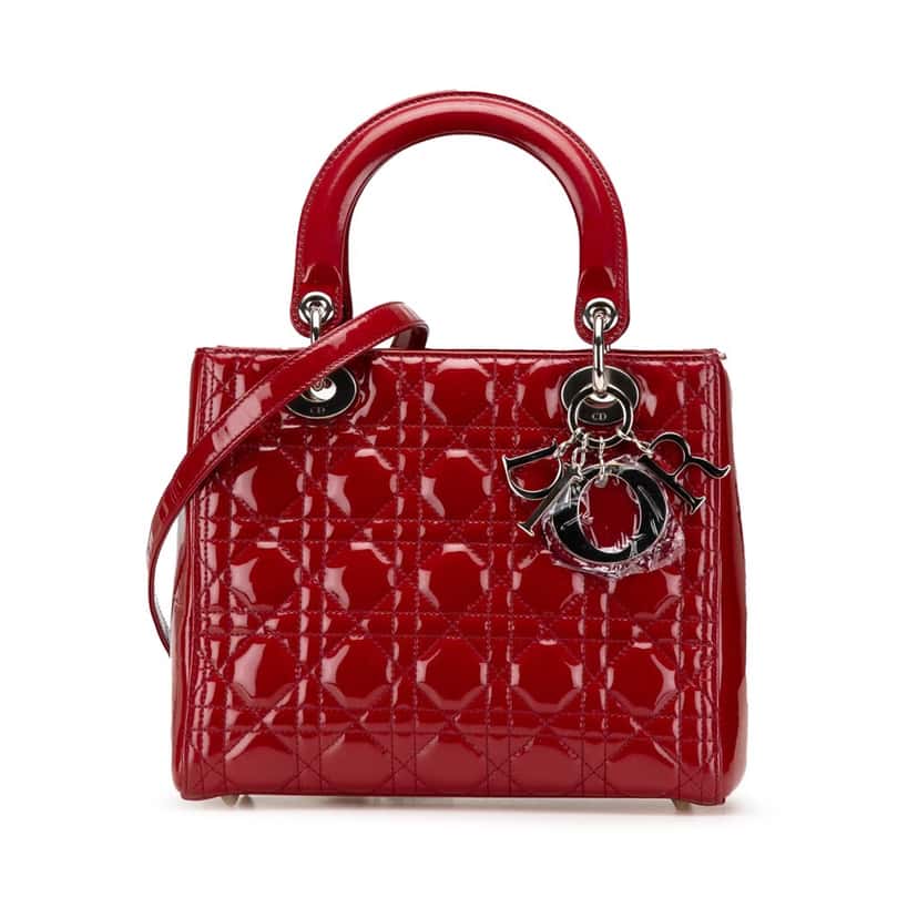 Dior Medium Patent Cannage Lady Dior Red Leather Good condition - Front View