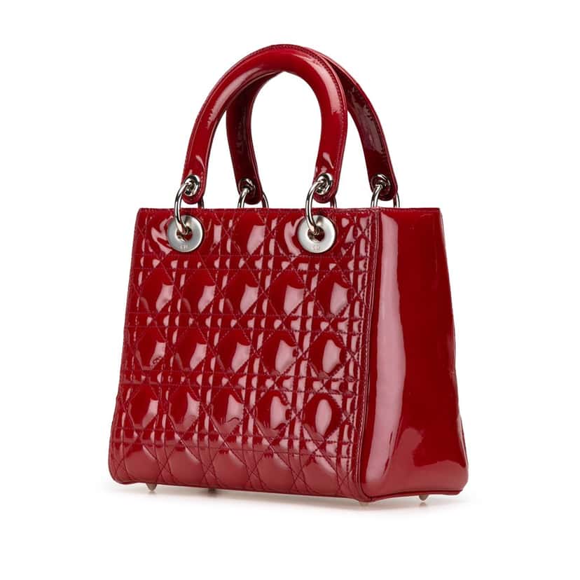 Dior Medium Patent Cannage Lady Dior Red Leather Good condition - Back View
