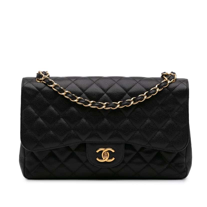 Chanel Jumbo Classic Caviar Double Flap Black Leather Good condition - Front View