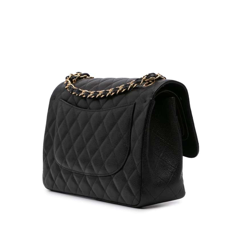 Chanel Jumbo Classic Caviar Double Flap Black Leather Good condition - Back View