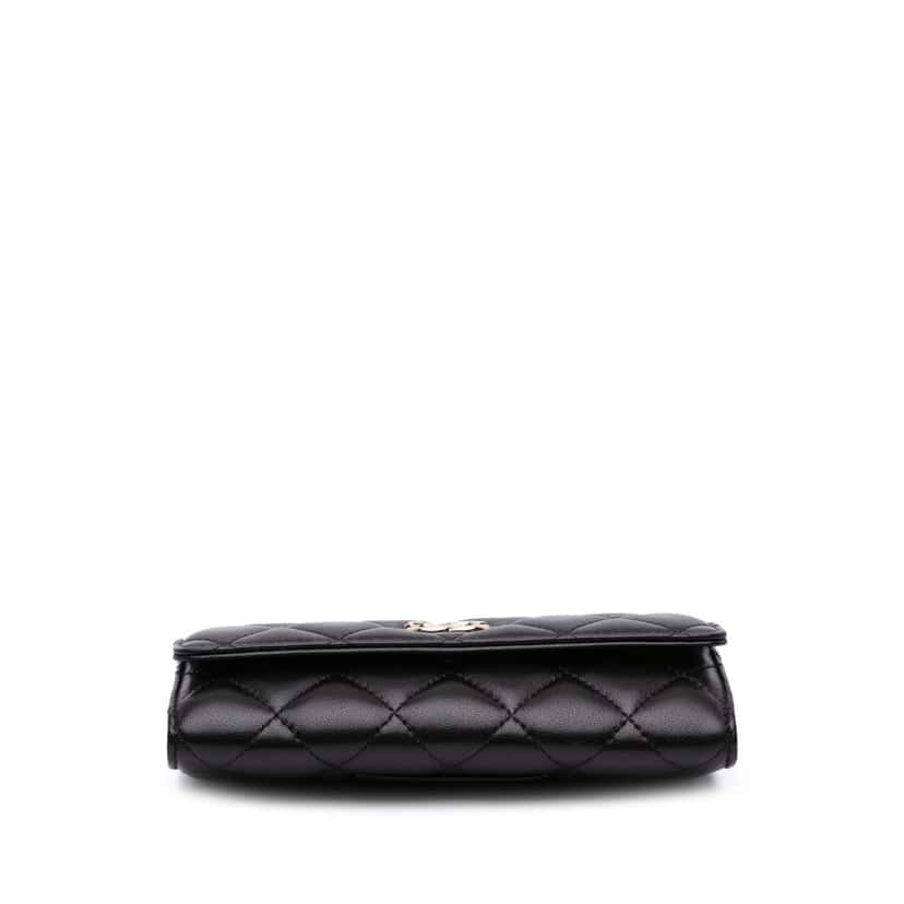 Chanel CC Quilted Shiny Lambskin Ribbon Long Clutch on Chain Black Leather Good condition - Inside View