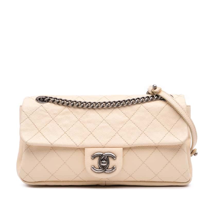 Chanel Medium Quilted Caviar Simply CC Flap Brown Leather Good condition - Front View