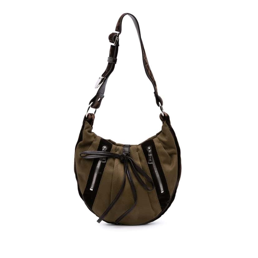 Yves Saint Laurent Canvas and Velvet Rive Gauche Pleated Hobo Green Canvas Good condition - Front View