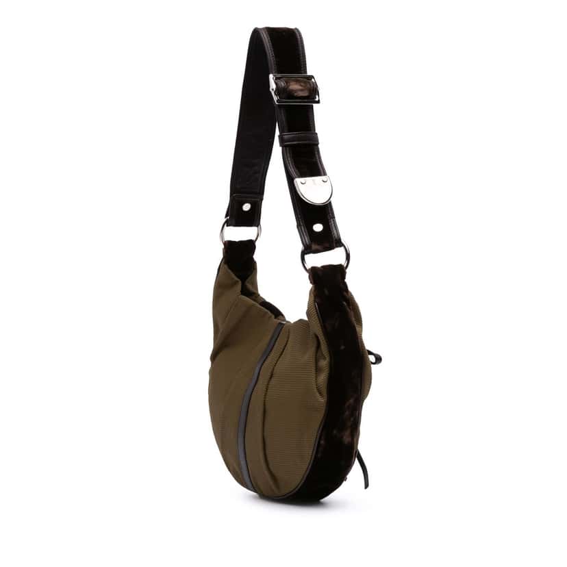 Yves Saint Laurent Canvas and Velvet Rive Gauche Pleated Hobo Green Canvas Good condition - Back View