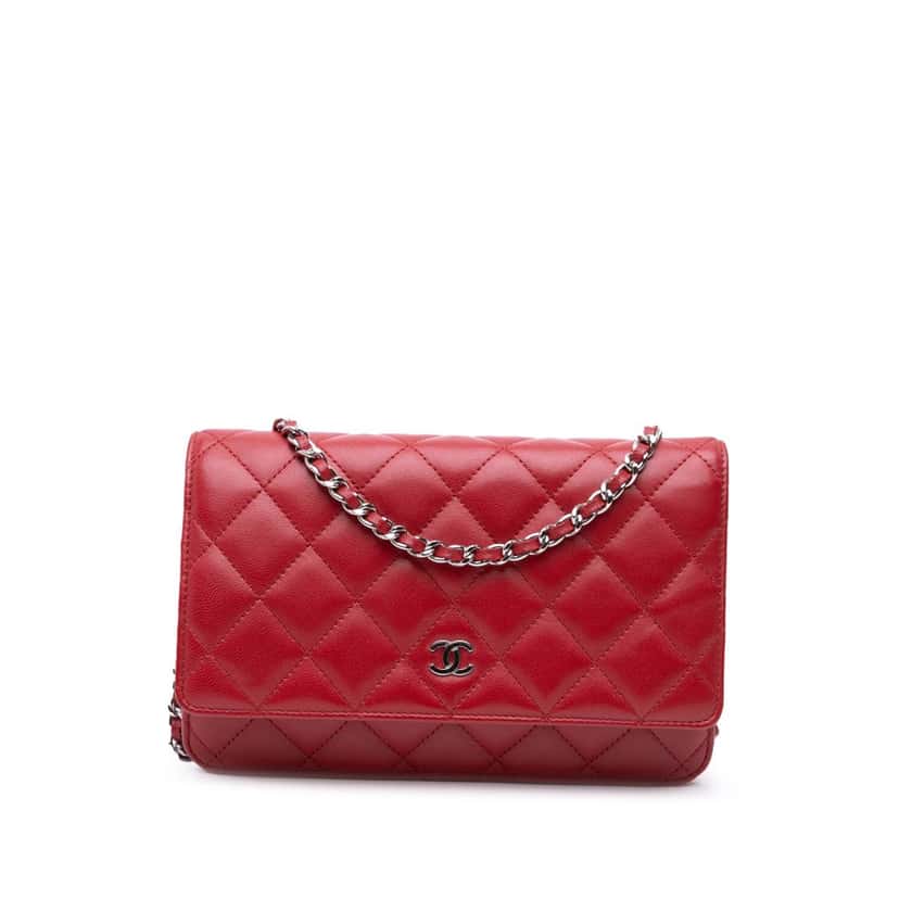 Chanel CC Lambskin Wallet on Chain Red Leather Good condition - Front View