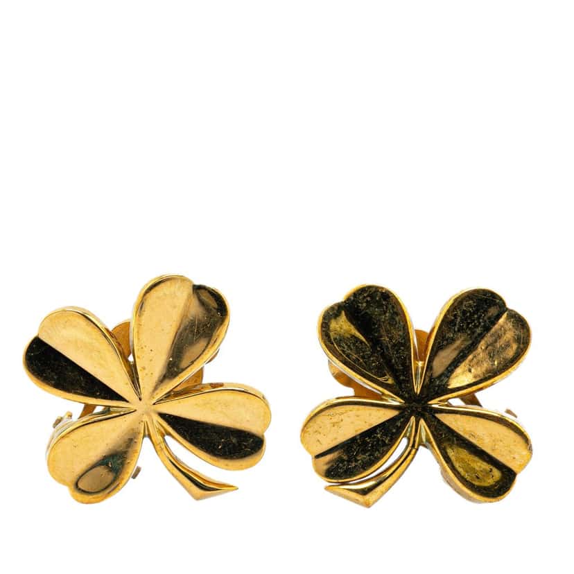 Chanel Gold Plated Clover Clip on Earrings Gold Metal Good condition - Front View