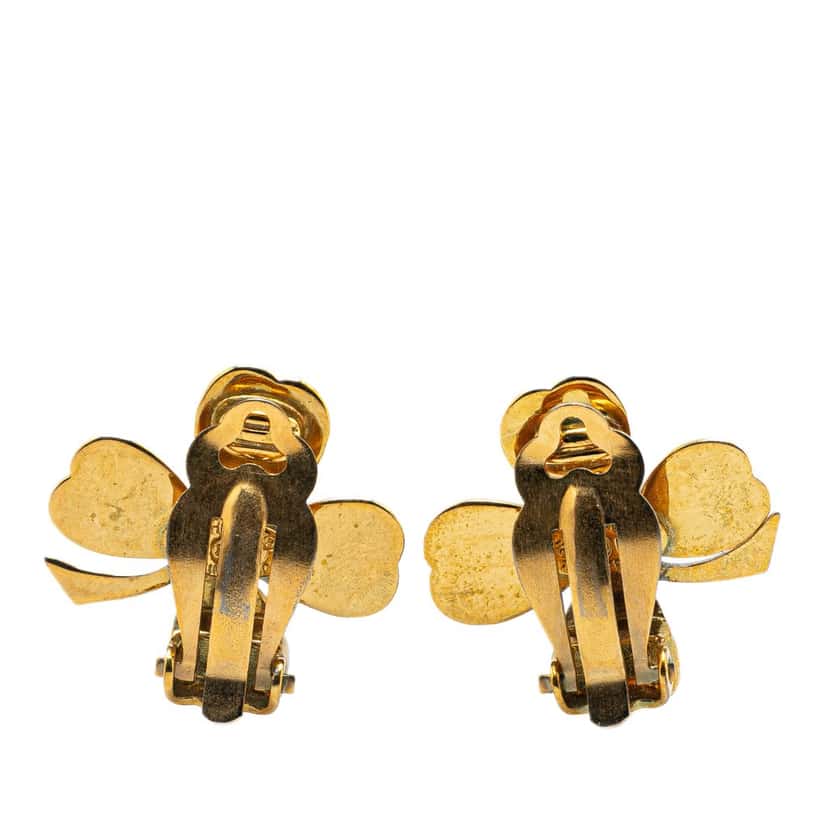 Chanel Gold Plated Clover Clip on Earrings Gold Metal Good condition - Back View