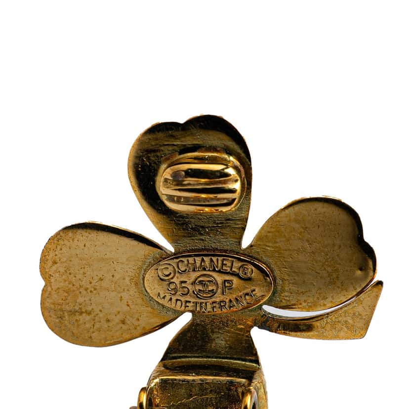 Chanel Gold Plated Clover Clip on Earrings Gold Metal Good condition - Inside View