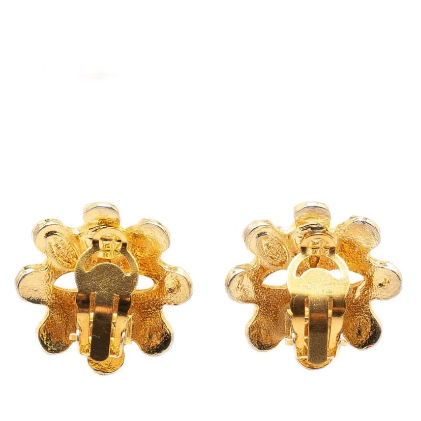 Chanel Gold Plated CC Flower Clip On Earrings Gold Metal Good condition - Back View