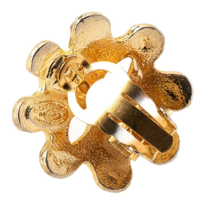 Chanel Gold Plated CC Flower Clip On Earrings Gold Metal Good condition - Inside View