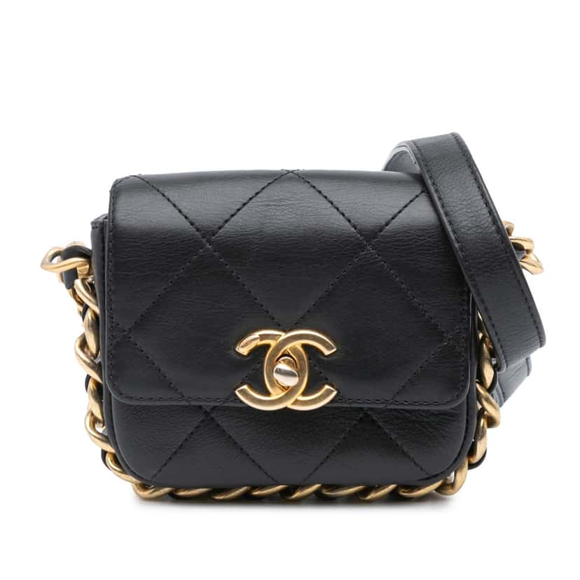 Chanel Mini Quilted Calfskin Framing Chain Flap Black Leather Good condition - Front View