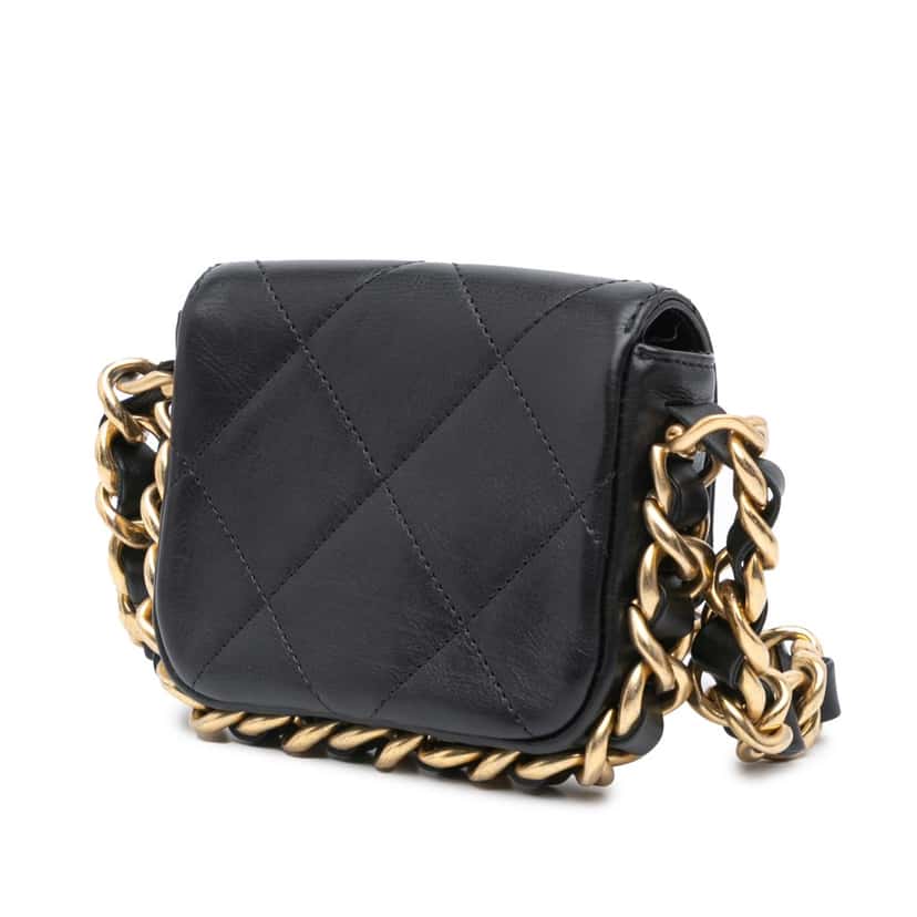 Chanel Mini Quilted Calfskin Framing Chain Flap Black Leather Good condition - Back View