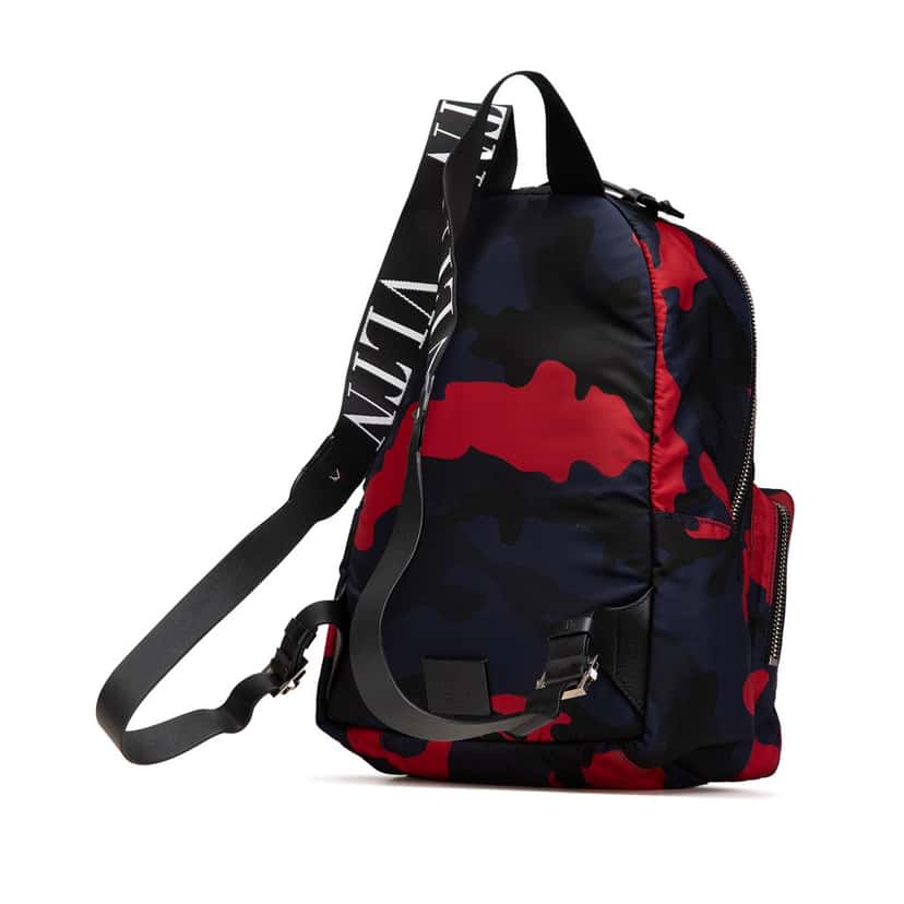 Valentino Printed Nylon Camouflage Backpack Blue Good condition - Back View