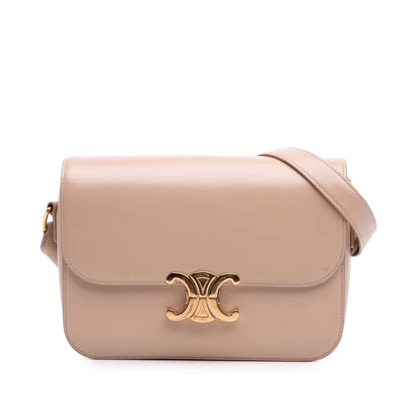 Celine Classique Shiny Calfskin Triomphe Crossbody Brown Leather Good condition - Front View