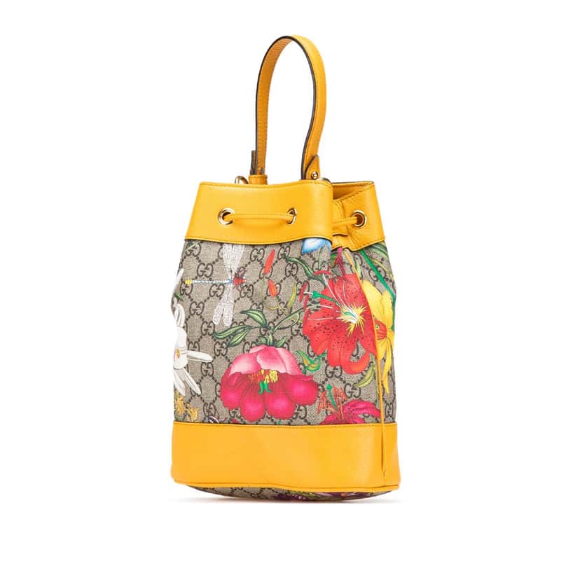 Gucci Small GG Supreme Flora Bucket Bag Brown Canvas Good condition - Back View