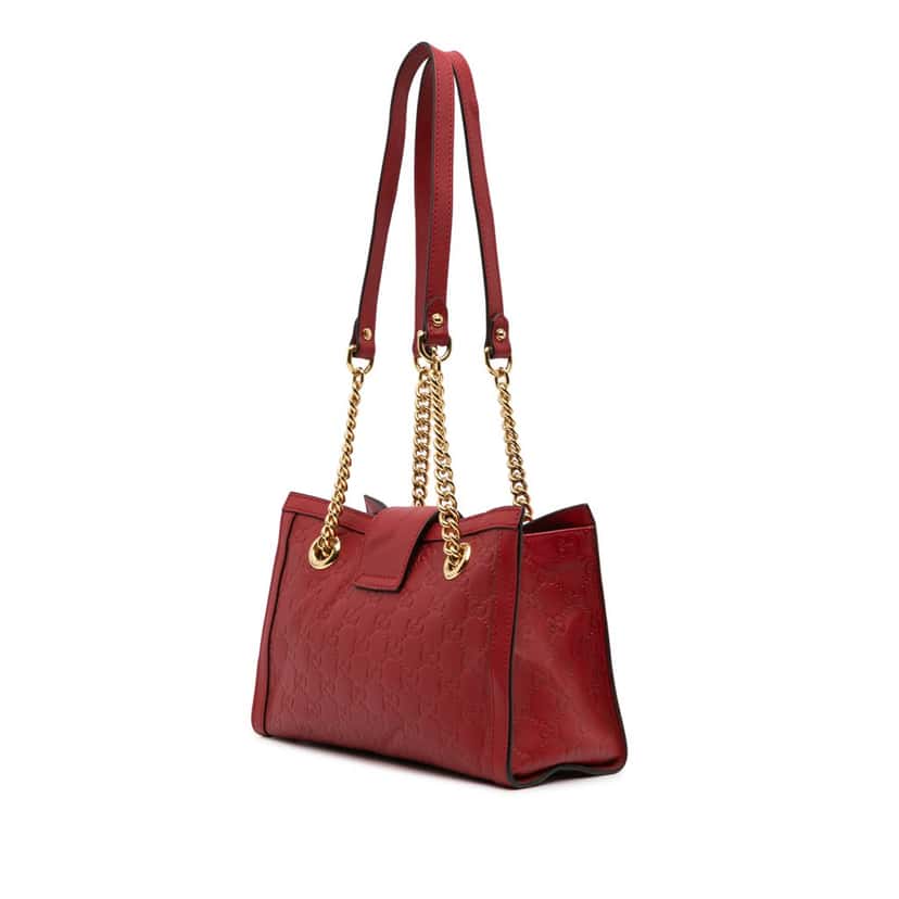 Gucci Small Guccissima Padlock Tote Red Leather Good condition - Back View