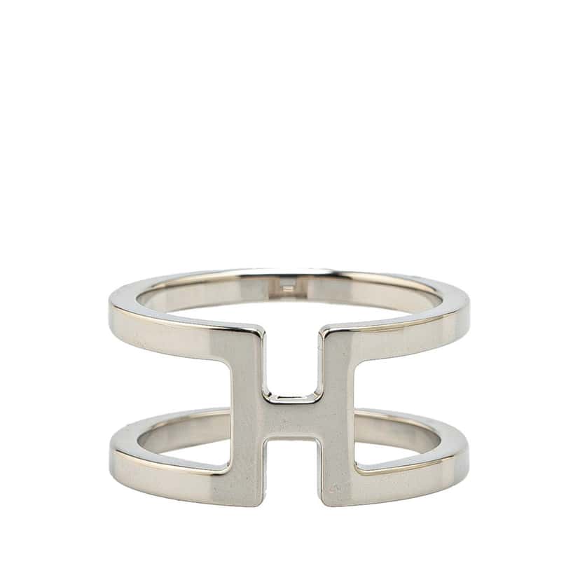 Hermès Palladium Plated H En Rond Scarf Ring Silver Metal Good condition - Front View