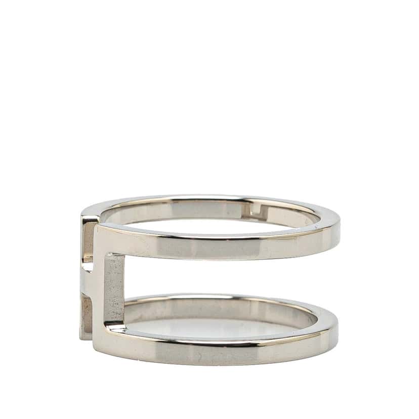 Hermès Palladium Plated H En Rond Scarf Ring Silver Metal Good condition - Back View
