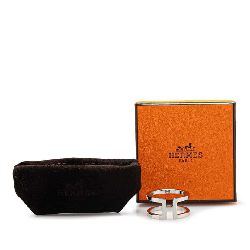 Hermès Palladium Plated H En Rond Scarf Ring Silver Metal Good condition - Box View