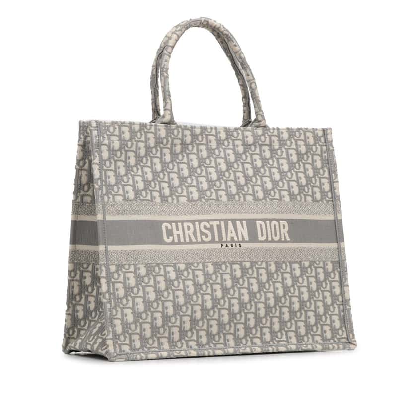 Dior Large Oblique Book Tote Grey Canvas Good condition - Back View