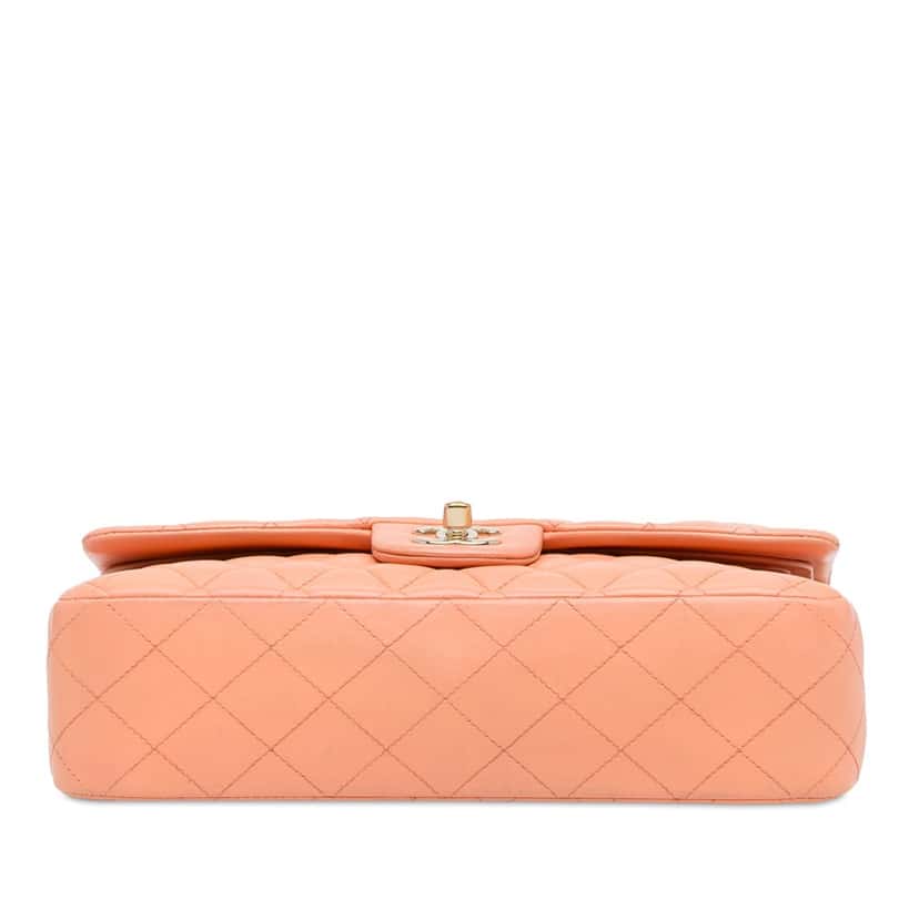 Chanel Medium Classic Lambskin Double Flap Orange Leather Good condition - Box View