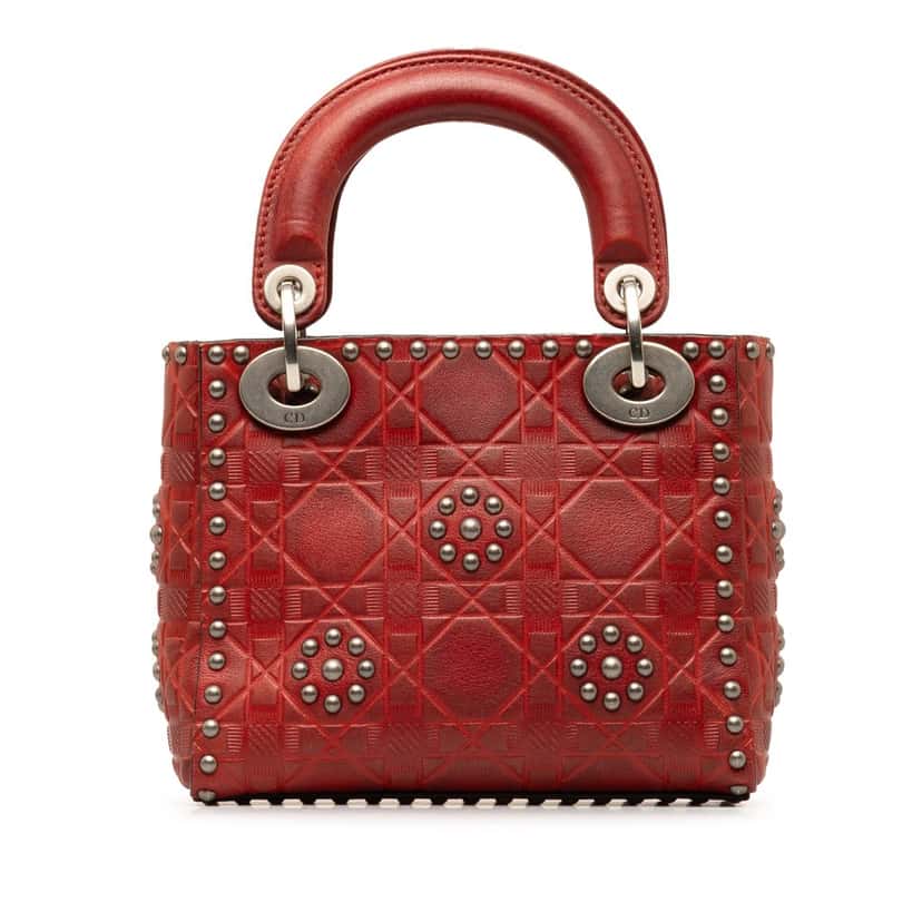 Dior Mini Embossed Calfskin Cannage Studded Flower Lady Dior Red Leather Good condition - Inside View