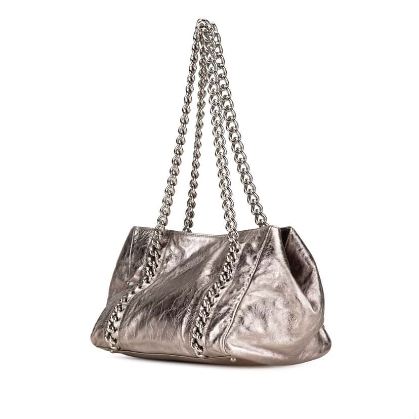 Chanel Medium Metallic Calfskin Modern Chain Tote Silver Leather Good condition - Back View