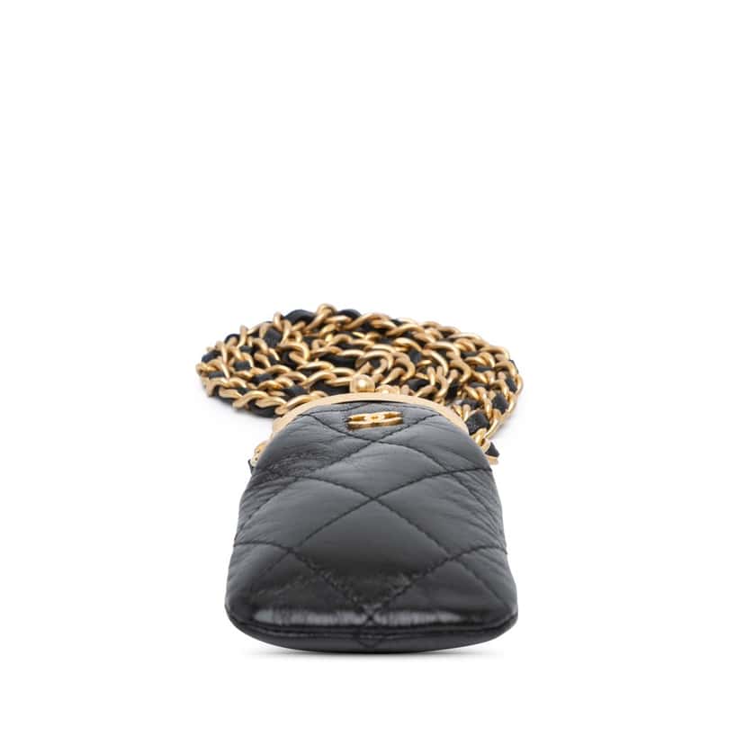 Chanel CC Quilted Lambskin Lipstick Case on Chain Black Leather Good condition - Inside View