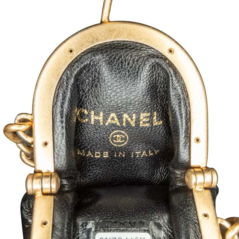 Chanel CC Quilted Lambskin Lipstick Case on Chain Black Leather Good condition - Box View