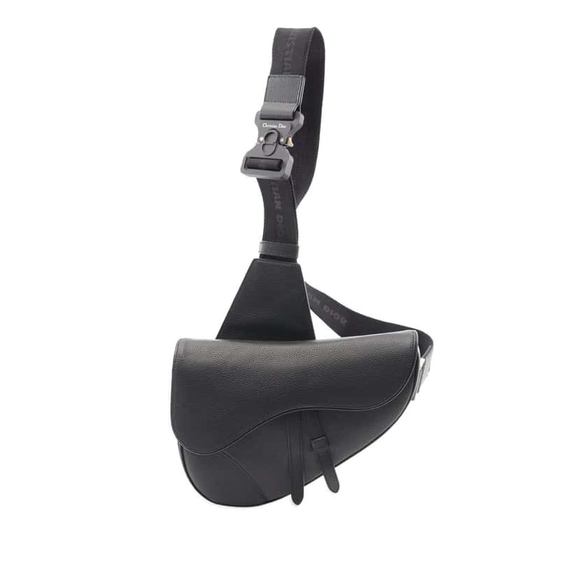 Dior Kim Jones Grained Calfskin Saddle Bag Black Leather Good condition - Front View