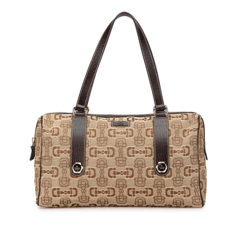 Gucci Canvas Horsebit Charmy Boston Bag Brown Canvas Good condition - Front View