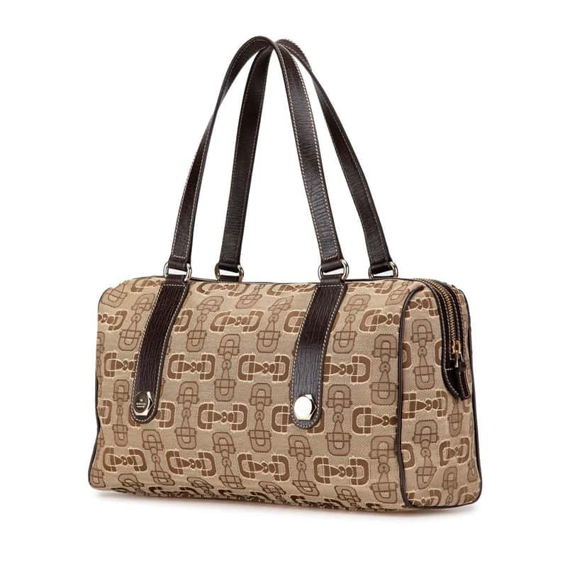 Gucci Canvas Horsebit Charmy Boston Bag Brown Canvas Good condition - Back View