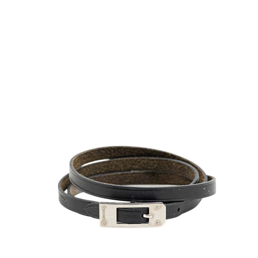 Hermès Leather Triple Tour Buckle Bracelet Black Leather Good condition - Front View