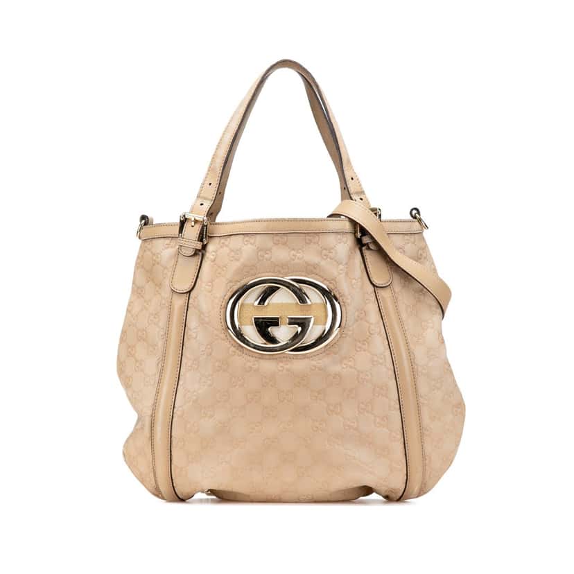 Gucci Medium Guccissima Web Britt Satchel Brown Leather Good condition - Front View