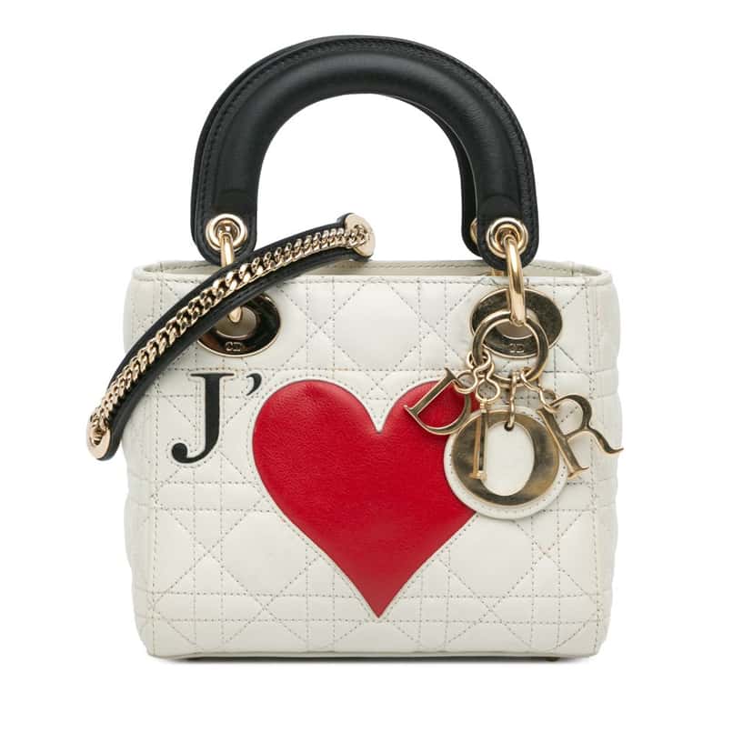 Dior DiorAmour Chinese Valentines Mini Lambskin Cannage Lady Dior White Leather Very good condition - Front View