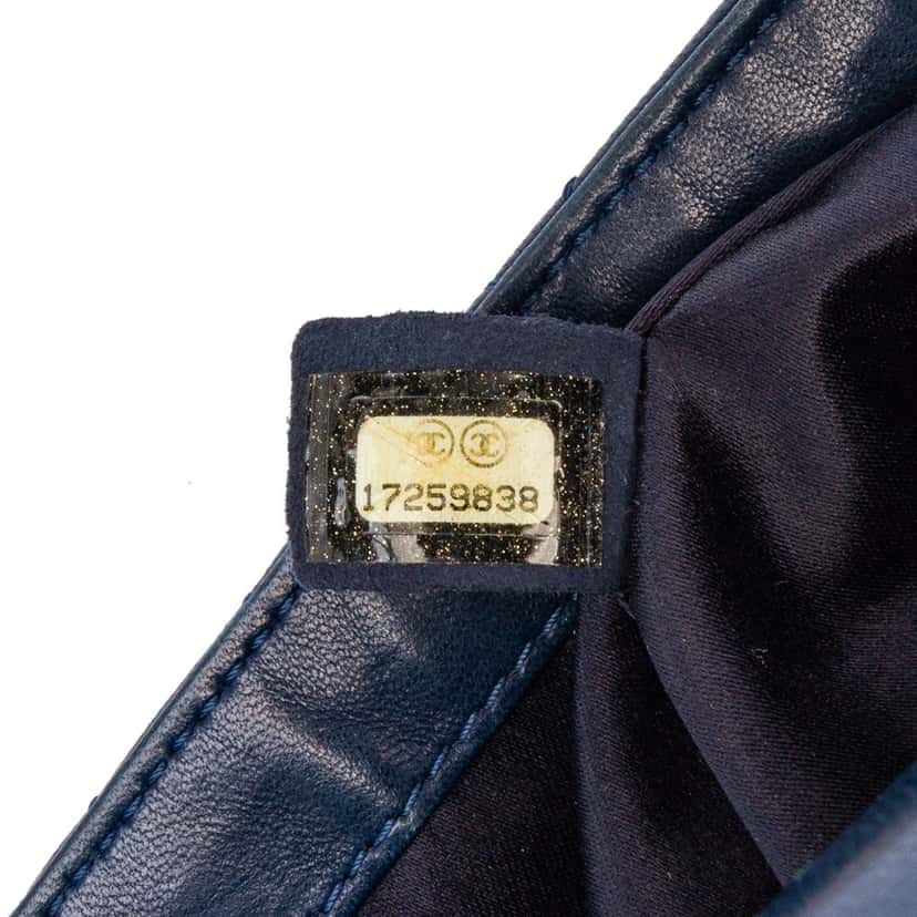 Chanel Small Quilted Lambskin Beaded Single Flap Blue Leather Good condition - Box View